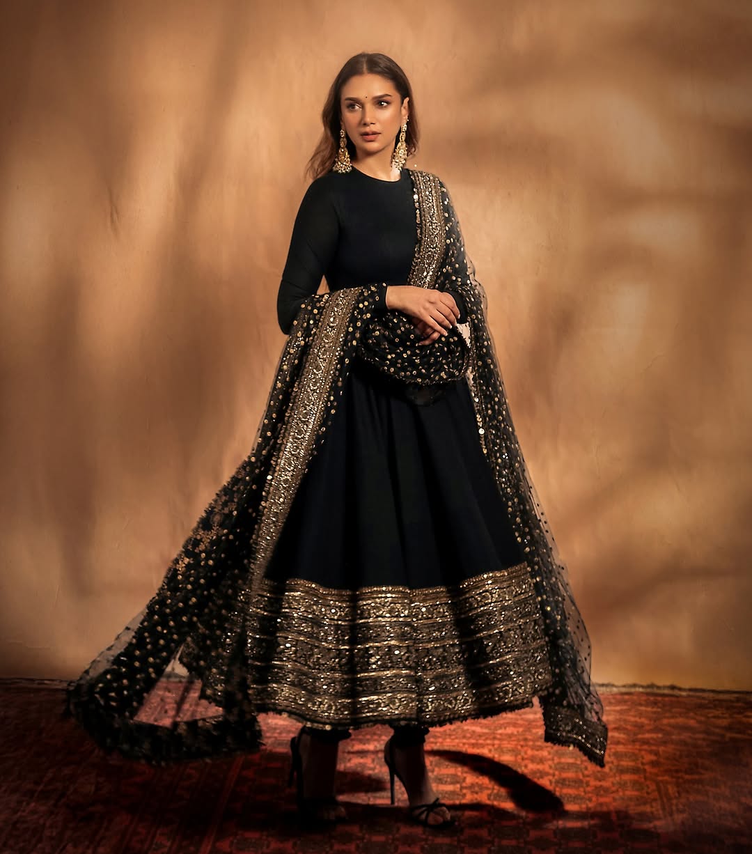 Black & Gold Anarkali Ensemble