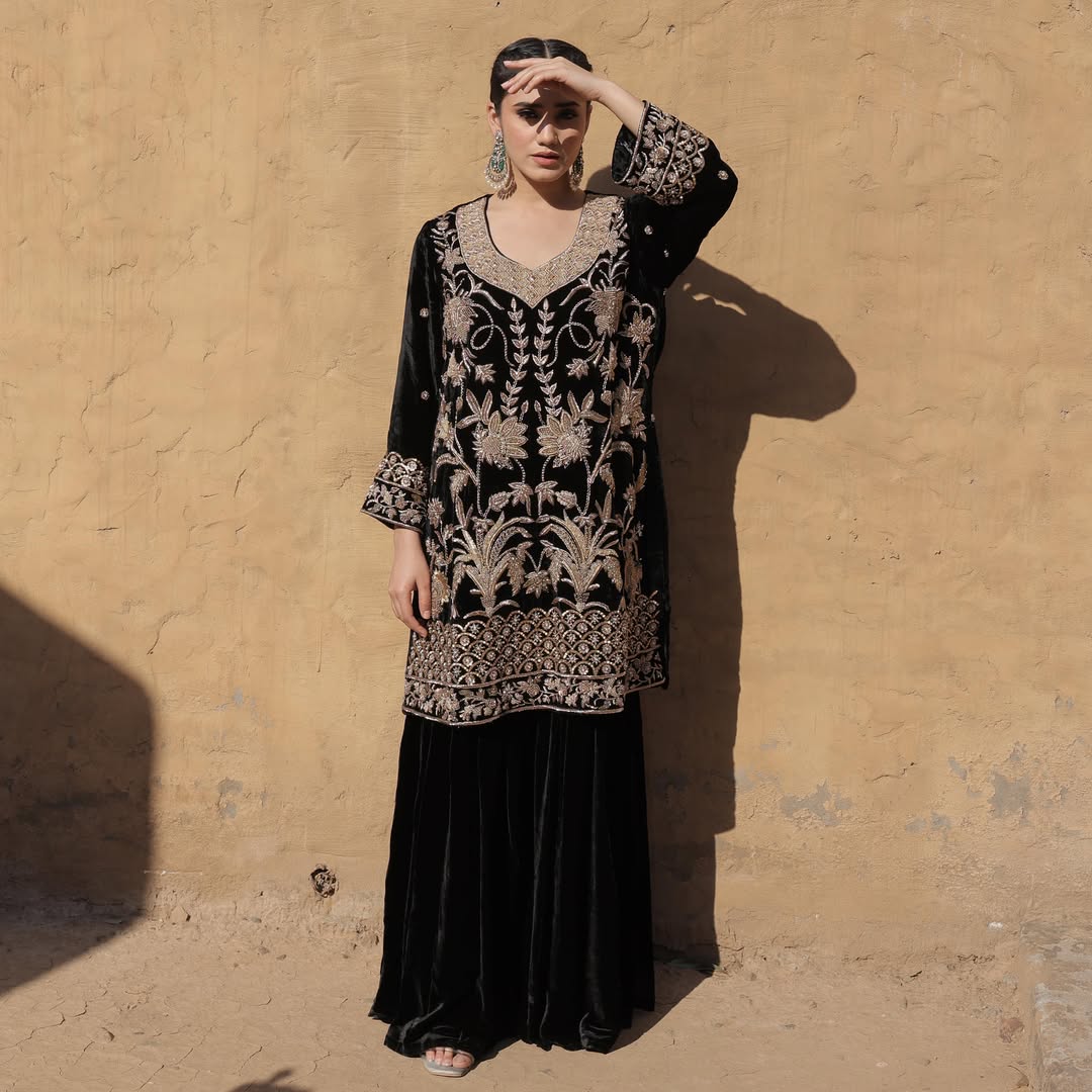 black Georgette hevy Embroidery