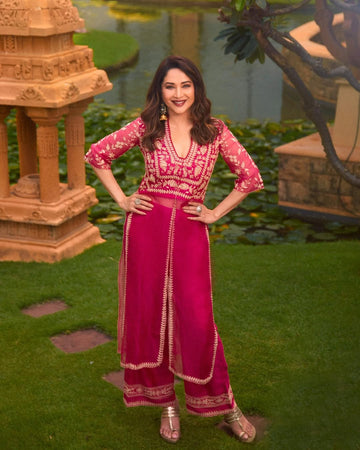"Fuchsia Glow – Embroidered Festive Ensemble"