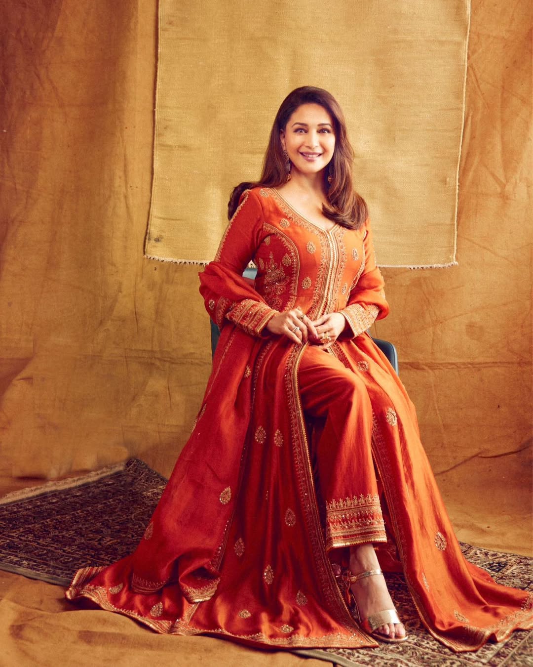 "Rust Radiance – Embroidered Anarkali Ensemble