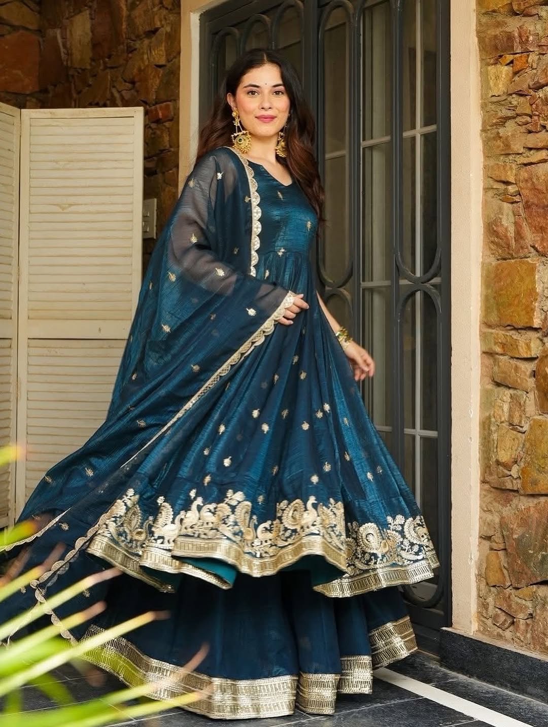 Teal Green Embroidered Silk Salwar Kameez With Dupatta